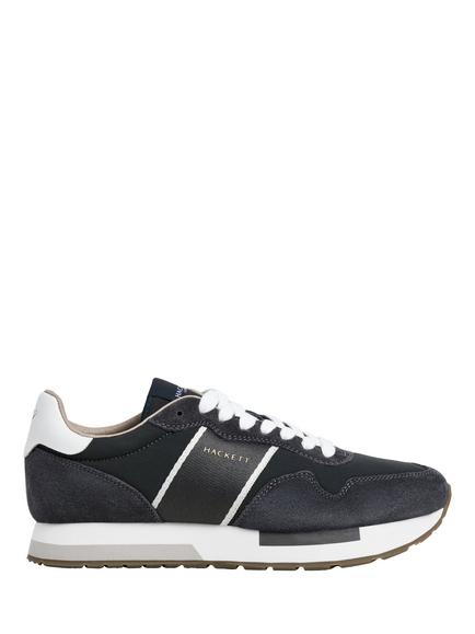 Hackett London Keston Symbol Leather & Suede Trainers, Charcoal Grey