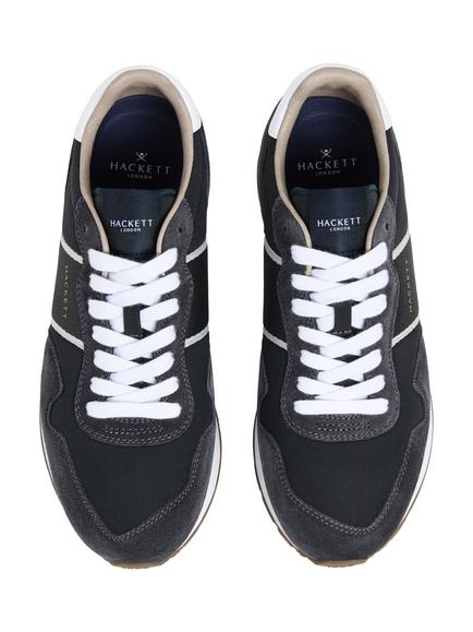 Hackett London Keston Symbol Leather & Suede Trainers - view 2, Charcoal Grey