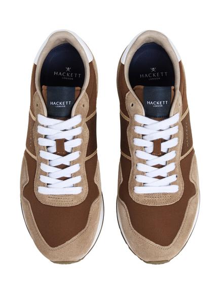 Hackett London Keston Symbol Leather & Suede Trainers - view 2, Nut Brown