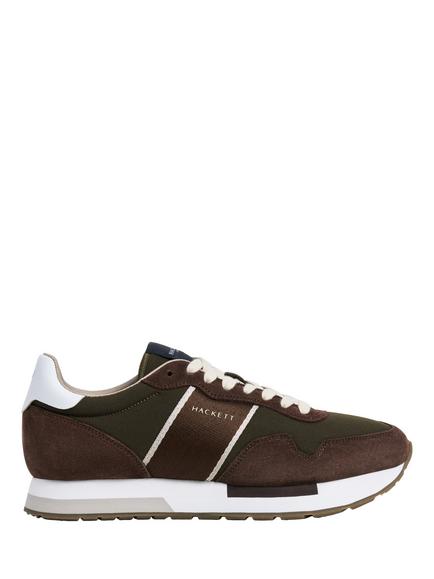 Hackett London Keston Symbol Leather & Suede Trainers, Olive Green