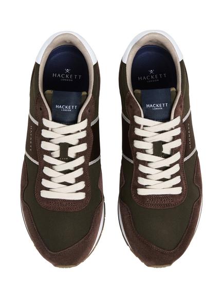 Hackett London Keston Symbol Leather & Suede Trainers - view 2, Olive Green