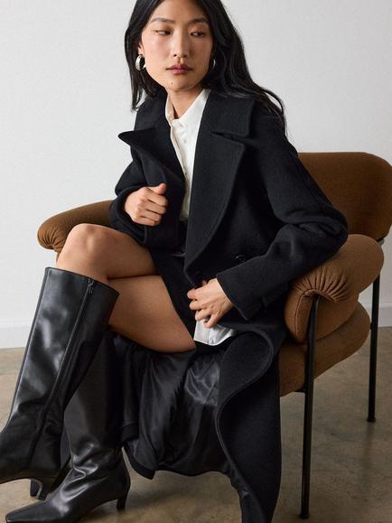 Whistles Belted Wool Rich Trench Coat, Black - view 2, Black