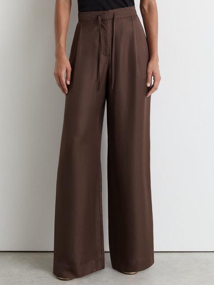 Reiss Aliana Pure Silk Wide Leg Trousers, Mocha Brown, Mocha Brown