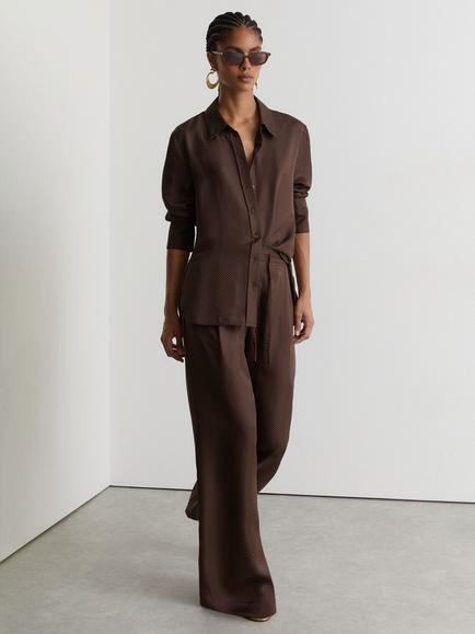 Reiss Aliana Pure Silk Wide Leg Trousers, Mocha Brown - view 2, Mocha Brown