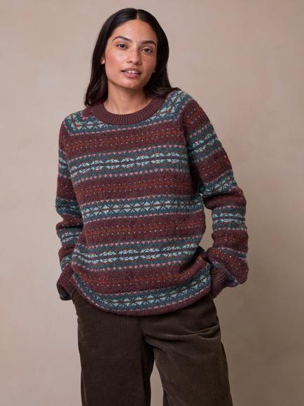 Celtic & Co. Shetland Wool Fair Isle Jumper, Damson, Damson