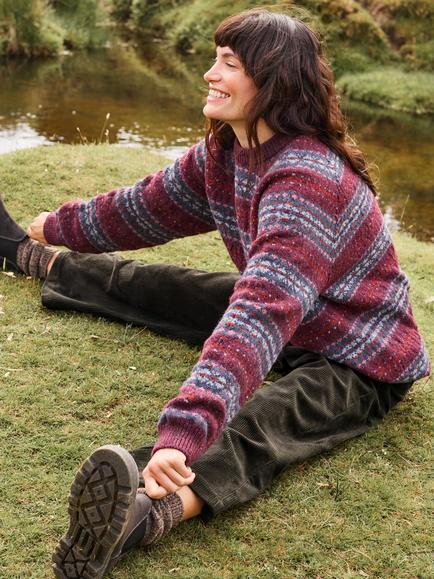 Celtic & Co. Shetland Wool Fair Isle Jumper, Damson - view 2, Damson