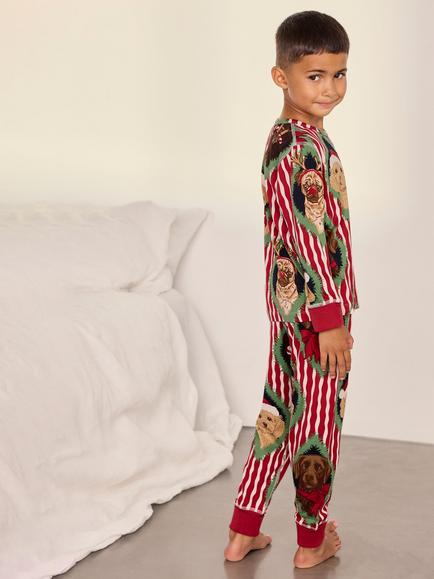 Chelsea Peers Kids' Christmas Chip & Friends Stripe Print Long Pyjama Set, Red - view 2, Red