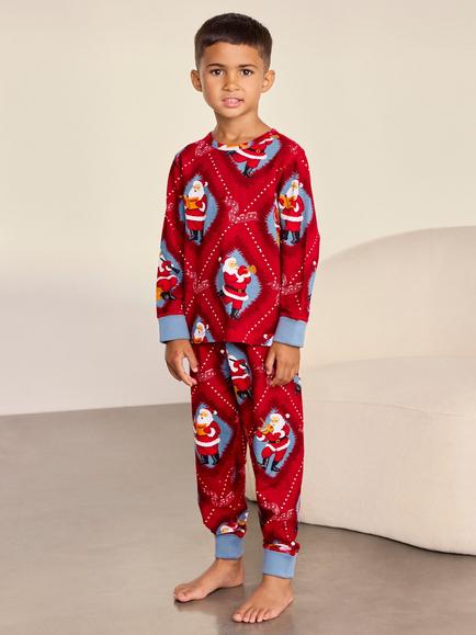Chelsea Peers Kids' Christmas Santa Songbook Print Long Pyjama Set, Red, Red