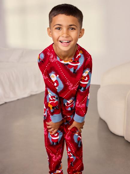 Chelsea Peers Kids' Christmas Santa Songbook Print Long Pyjama Set, Red - view 2, Red