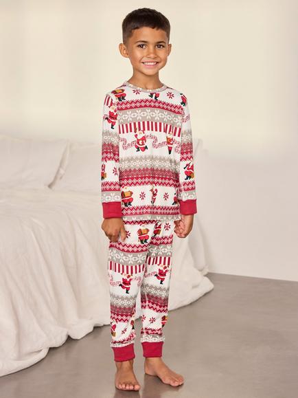 Chelsea Peers Kids' Musical Santa Fair Isle Print Long Pyjama Set, Off White, Off White