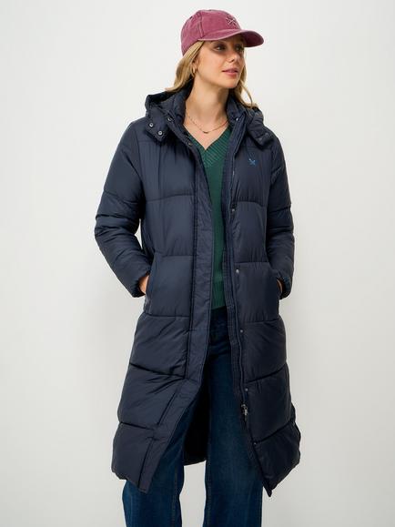 Crew Clothing Padded Longline Coat, Navy Blue, Navy Blue