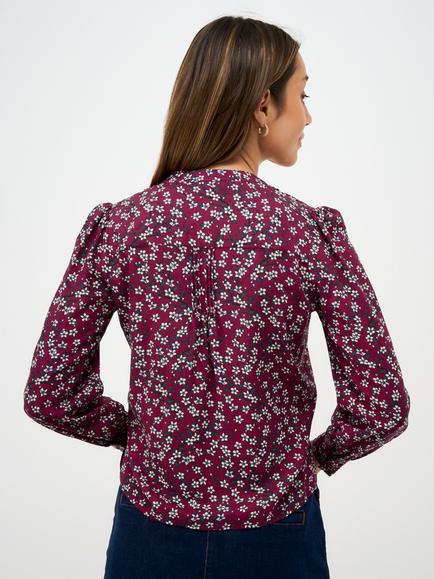 Crew Clothing Abigail Floral Blouse, Raspberry/Multi - view 2, Raspberry/Multi