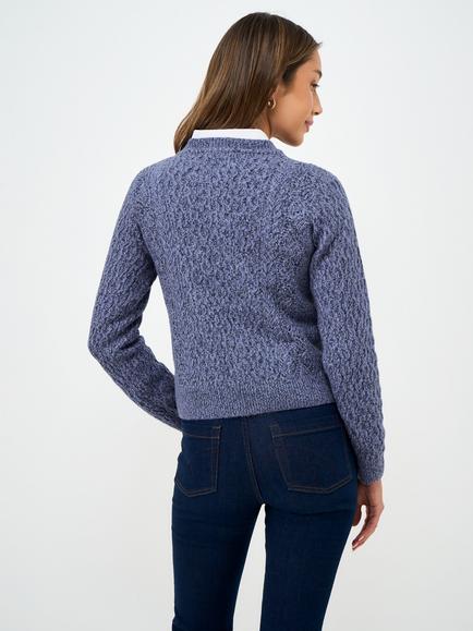 Crew Clothing Cable Mix Crew Neck Jumper, Blue - view 2, Blue