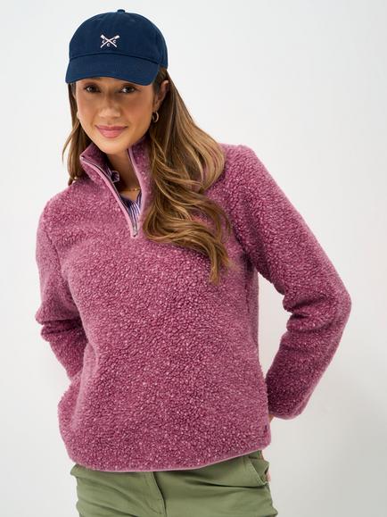 Crew Clothing Speckled Nepp Half Zip Fleece, Pink, Pink