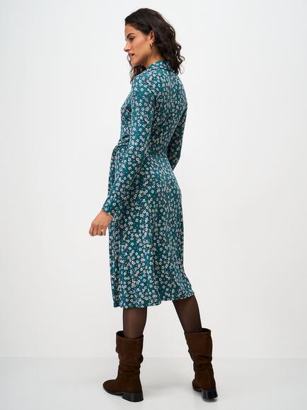 Crew Clothing Emma Jersey Blossom Print Shirt Dress containing LENZING™ ECOVERO™ Viscose, Teal/Multi - view 2, Teal/Multi