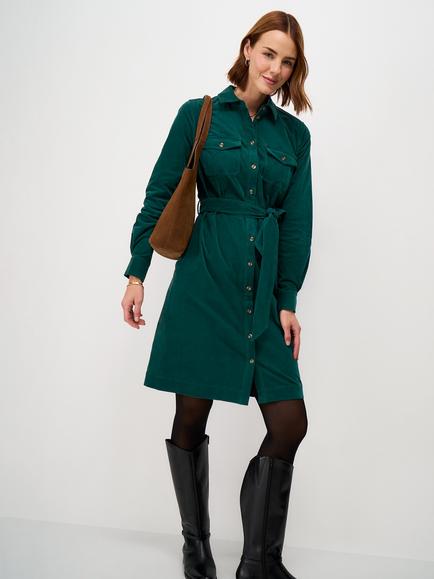 Crew Clothing Corduroy Shirt Dress, Bottle Green
