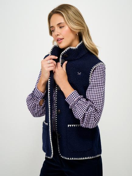 Crew Clothing Borg Contrast Stitch Gilet, Navy Blue, Navy Blue