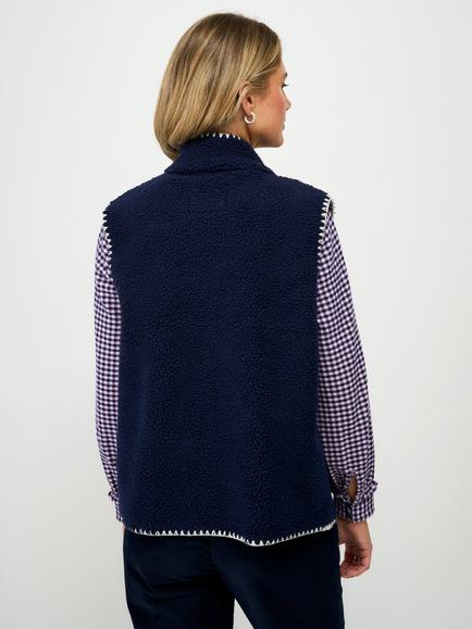 Crew Clothing Borg Contrast Stitch Gilet, Navy Blue - view 2, Navy Blue