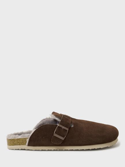 Crew Clothing Buckle Trim Suede Mule Slippers, Chocolate Brown, Chocolate Brown