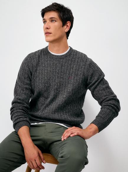 Crew Clothing Wool Rich Cable Knit Jumper, Charcoal Grey