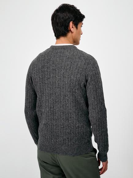Crew Clothing Wool Rich Cable Knit Jumper - view 2, Charcoal Grey