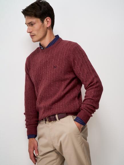 Crew Clothing Wool Rich Cable Knit Jumper, Mid Red, Mid Red