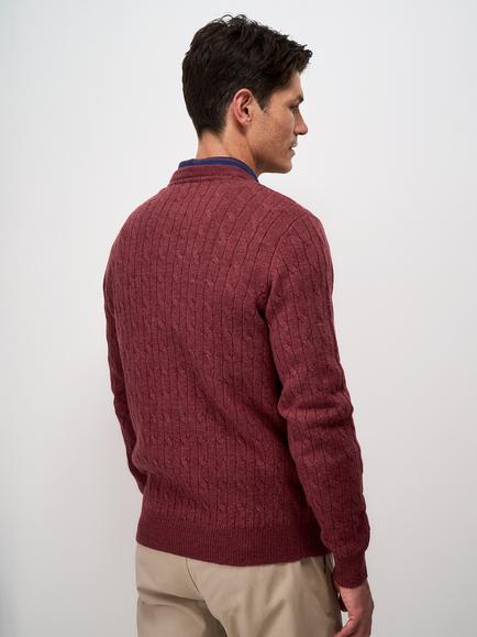 Crew Clothing Wool Rich Cable Knit Jumper, Mid Red - view 2, Mid Red