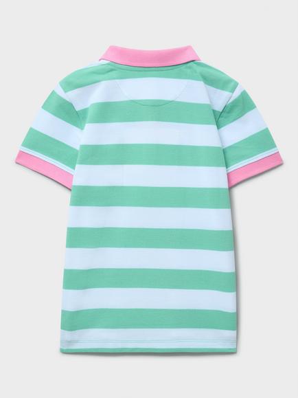 Crew Clothing Kids' Short Sleeve Stripe Polo Shirt, Light Green - view 2, Light Green