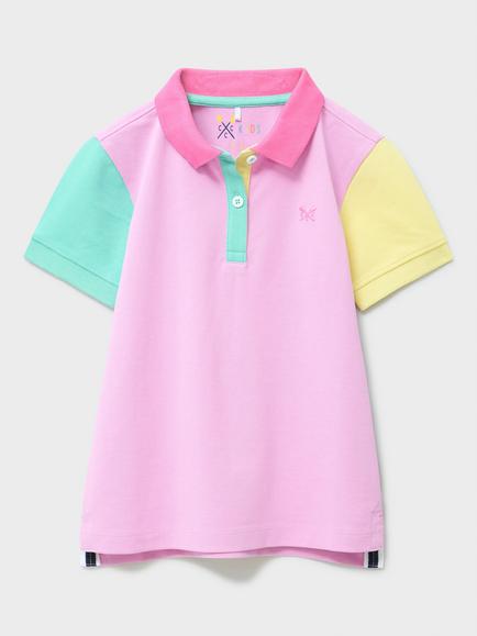 Crew Clothing Kids' Short Sleeve Colour Block Polo Shirt, Mid Purple, Mid Purple