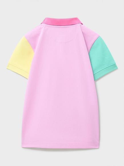 Crew Clothing Kids' Short Sleeve Colour Block Polo Shirt, Mid Purple - view 2, Mid Purple
