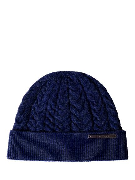 Hackett London Wool with Cashmere Cable Knit Beanie Hat, Navy, Navy