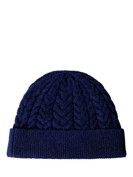 Hackett London Wool with Cashmere Cable Knit Beanie Hat, Navy - view 2, Navy