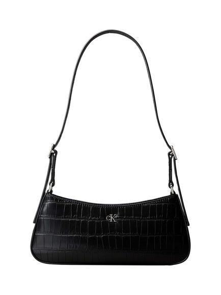 Calvin Klein Croc Effect Leather Shoulder Bag, Small, Black