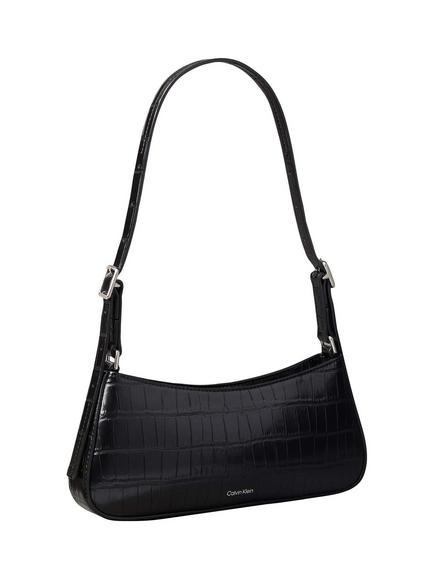 Calvin Klein Croc Effect Leather Shoulder Bag, Small - view 2, Black