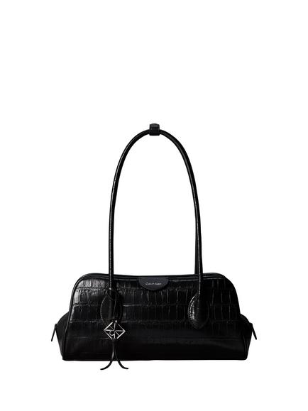 Calvin Klein Emblem Trio Croc Effect Shoulder Bag, Black, Black