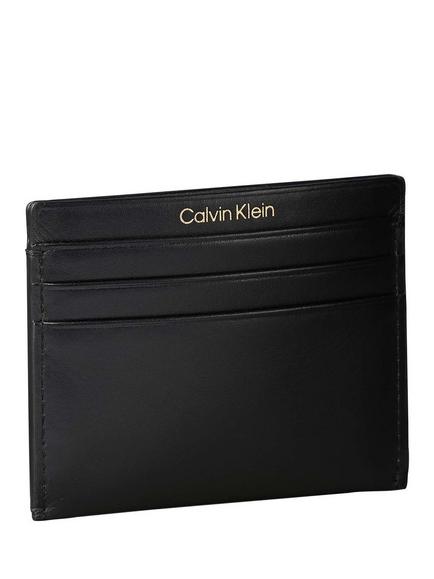 Calvin Klein Leather Card Holder, Black - view 2, Black