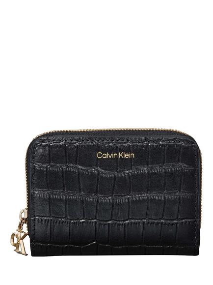Calvin Klein Croc Embossed Leather Purse, Black, Black