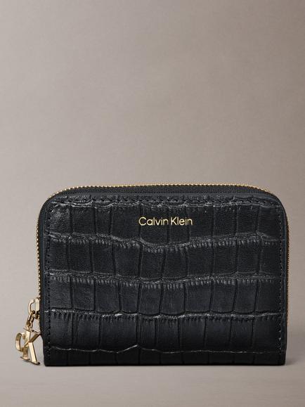 Calvin Klein Croc Embossed Leather Purse, Black - view 2, Black