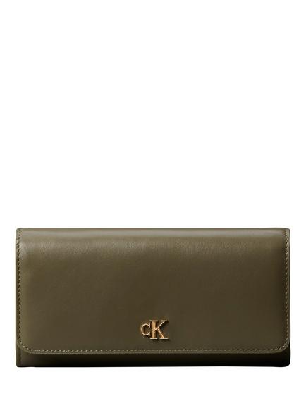 Calvin Klein Long Leather Monogram Wallet, Dark Green
