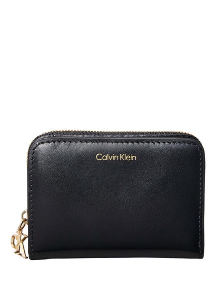 Calvin Klein Monogram Zip Pull Flap Purse, Medium, Black