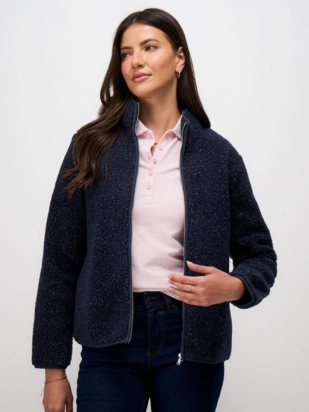Crew Clothing Speckled Nepp Zip Through Fleece Jacket, Navy Blue, Navy Blue
