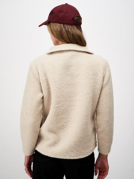 Crew Clothing Borg Ribbed Mix Half Zip Fleece Jumper - view 2, Camel Brown