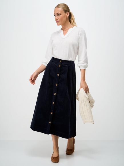 Crew Clothing Ella Corduroy Midi Skirt, Blue, Blue