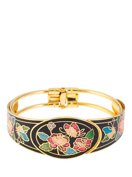 Pre-loved Cloisonné Bangle Bracelet, Gold, Gold