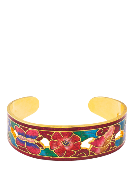 Pre-loved Cloisonné Open Cuff Bracelet, Gold, Gold