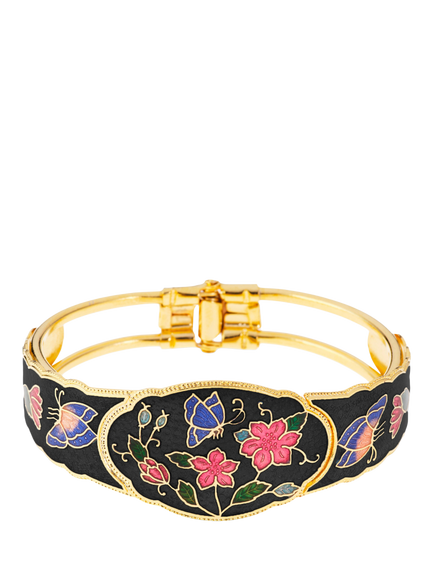 Pre-loved Cloisonné Bangle Bracelet, Gold, Gold