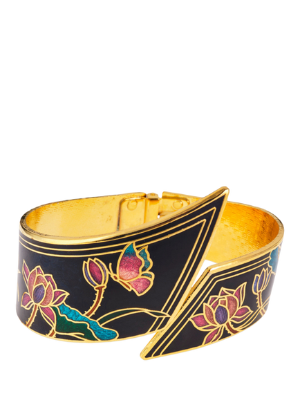 Pre-loved Cloisonné Geometric Cuff Bracelet, Gold, Gold