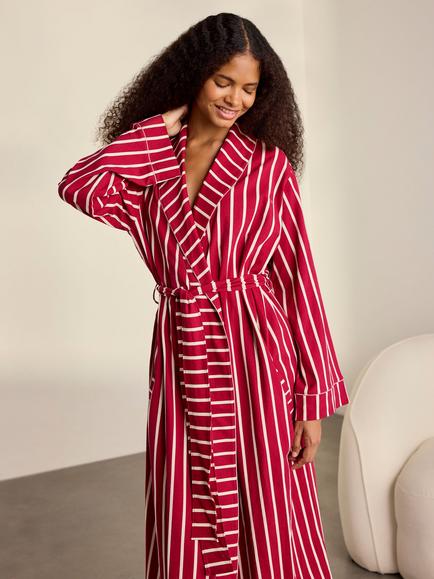 Chelsea Peers Christmas Stripe Kimono Dressing Gown, Red/White - view 2, Red/White