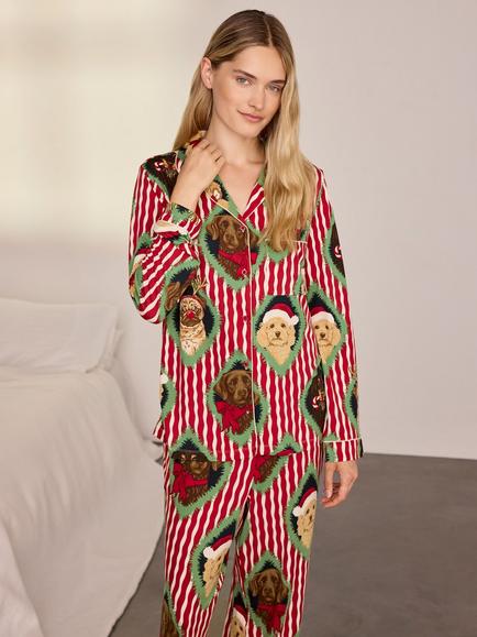 Chelsea Peers Christmas Chip & Friends Stripe Print Long Pyjama Set, Red - view 2, Red