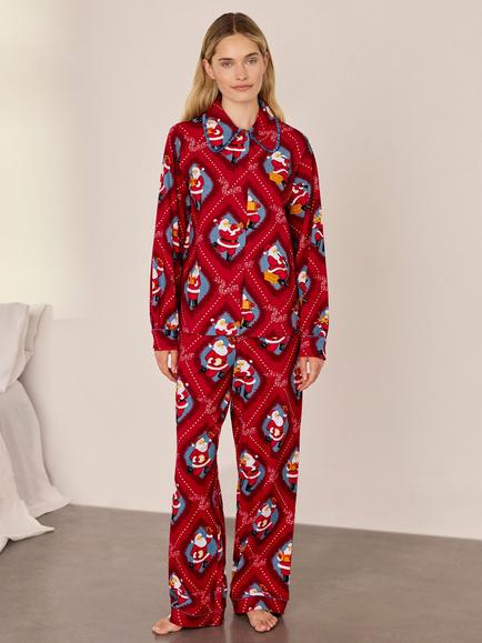 Chelsea Peers Christmas Santa Songbook Print Long Pyjama Set, Red, Red